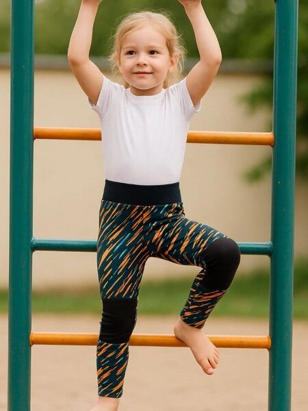 Babbily Mitwachs-Leggings Kinder Bio GOTS - Komfortbund, verstärkte Knie - Kunterbunt