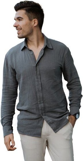 Thumbnail - Hutch&Putch Langarm Musselin Herrenhemd - Business Casual Freizeit - aus 100% Bio-Baumwolle