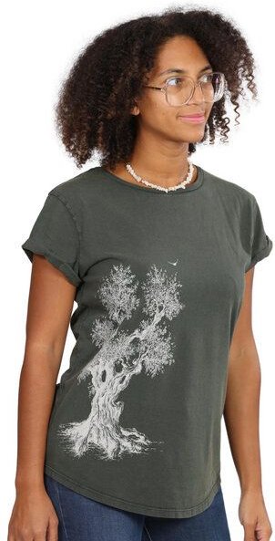 Life-Tree Organic Fairwear Shirt Women "Olive Tree" in Washed Blue/Green