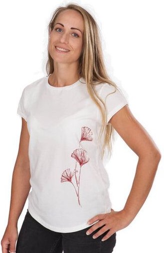 Life-Tree Shirt aus Biobaumwolle Fairwear für Damen "Ginkgo" in Washed Red/ Washed White