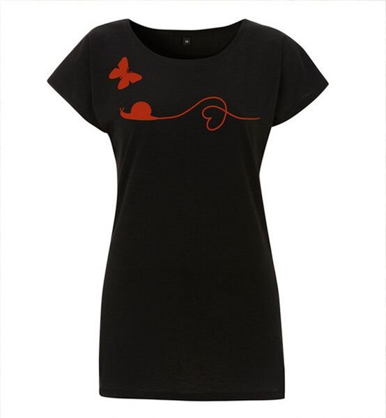 Picopoc T-Shirt Schnecke & Schmetterling in Schwarz & Rot für Frauen