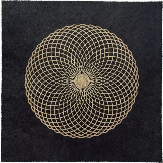 Veskor Cassiopeia LOTUS DES LEBENS Heilige Geometrie Linoldruck | 40 x 40 cm | Gold auf Schwarz