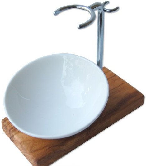 Olivenholz erleben Rasierständer/-halter KLASSIK PLUS aus Olivenholz für Rasierpinsel & Nassrasierer