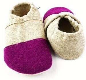 Süßstoff Hausschuhe aus Wollfilz mit pflanzlich gegerbter Ledersohle für Erwachsene