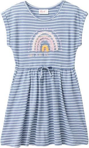 People Wear Organic "Kurzarm Kleid, blau geringelt, ""Regenbogen"", Bio-Baumwolle "