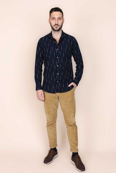 De IONESCU 100% Leinen Shirt Herren Langarm Hemd, Regular Fit, Vegan, Oxford-Kragen