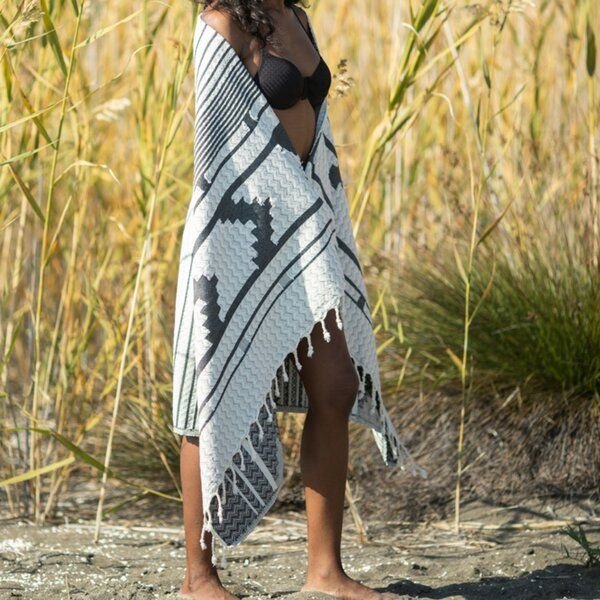 Der kleine Bazar Hamamtuch Bio Aztekenmuster 100 % GOTS Bio-Baumwolle