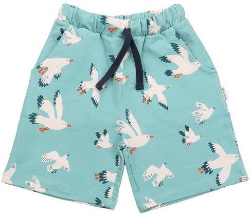 Kinder Shorts GOTS-zertifiziert aus Bio-Baumwolle mint mit Möwen-Motiv – Walkiddy