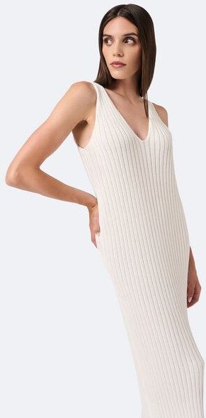 Mila.Vert Gestricktes Rippkleid mit V-Ausschnitt