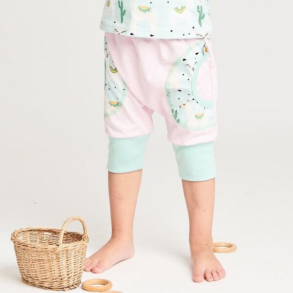 Cheeky Apple 3/4-Pumphose aus Bio-Baumwolle "Jersey Zartrosa/Alpakas Türkis"