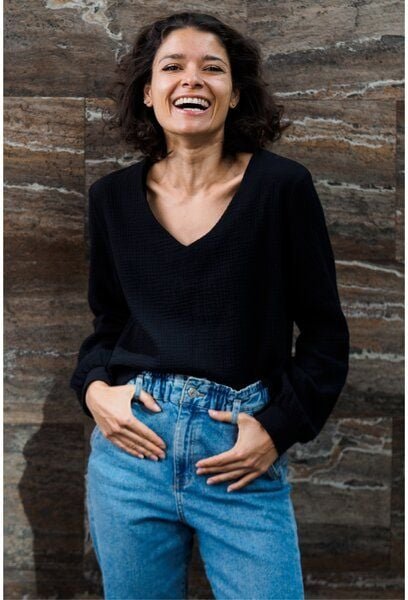 Hutch&Putch Musselin Bluse (kurz) - mit Ballonärmeln - Knöpfen am Handgelenk - aus 100% Bio-Baumwolle