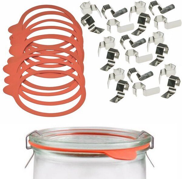 Thumbnail - mikken Einmach-Set: 10 Weckringe 94x108mm aus Naturkautschuk & 20 Metallklammern – für Weckgläser Ø 10 cm