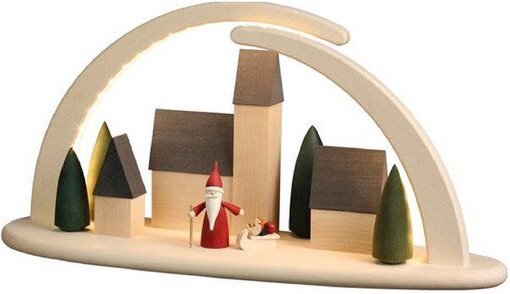 Seiffener Volkskunst eG Moderner Schibbogen Stadt mit Weihnachtswichtel Lichterbogen mit LED Beleuchtung