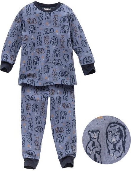 People Wear Organic Pyjama "Grizzlybär", Langarm-Schlafanzug, blau/bedruckt, 100% Baumwolle (Bio)