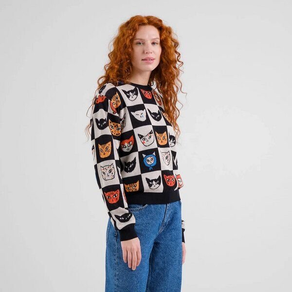 DEDICATED Damen Strickpullover Sweater Arendal Cat Bingo