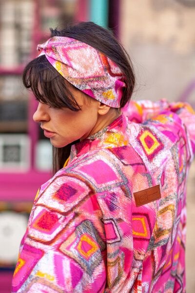 Haarband Chain – Stirnband – warmes Bio-Baumwolle – vorne verschränktem Design – Farbenfroher einzigartiger Print von KO...