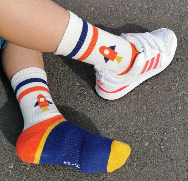 Fräulein Prusselise Sportsocke Rakete Tennissocke bunt und cool für Damen Herren und Kinder, bunt gemustert