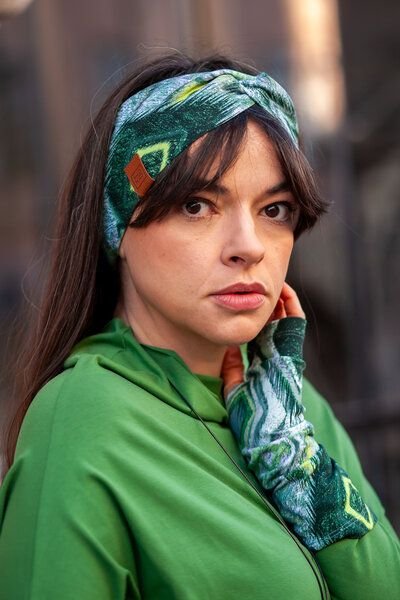 Haarband Chain – Stirnband – warmes Bio-Baumwolle – vorne verschränktem Design – Farbenfroher einzigartiger Print von KO...