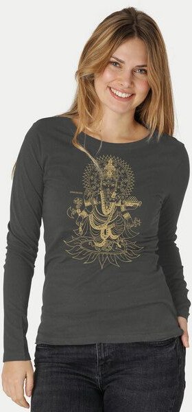 Peaces.bio - handbedruckte Biomode Bio-Damen-Langarmshirt Ganesha