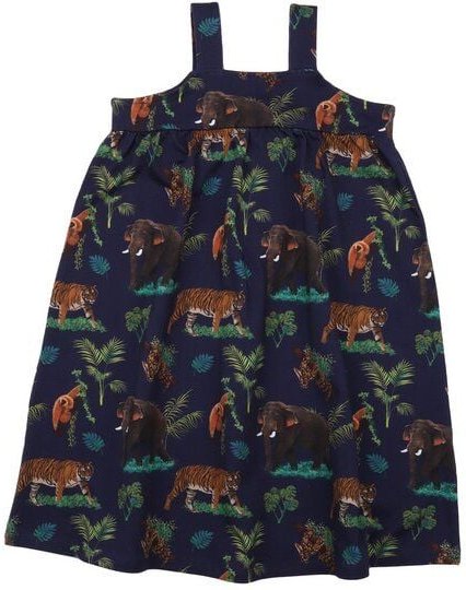 Kinder Trägerkleid GOTS zertifiziert – Bio-Baumwolle, Dunkelblau mit tropischem Muster, weich & bequem, kombinierbar | W...