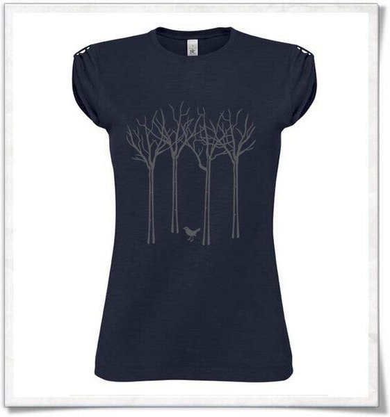 Picopoc Vogel im Wald T-Shirt in navy blau / dunkelblau für Frauen