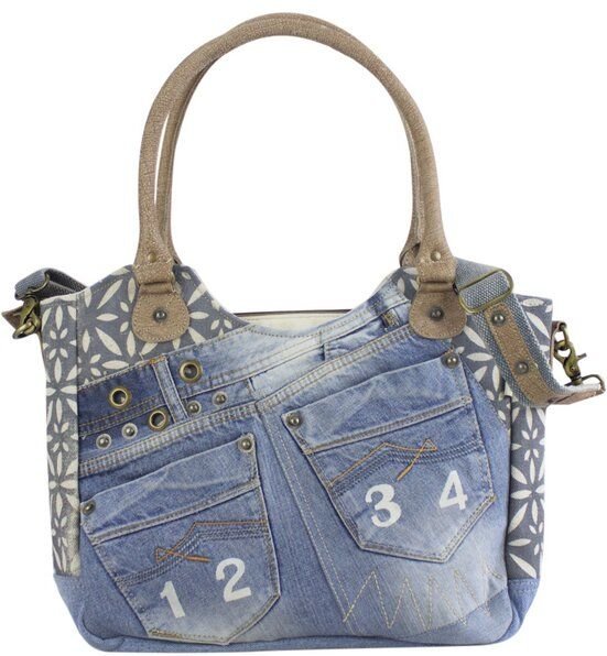Sunsa Handtasche aus recycelter Jeans & Canvas. Nachhaltige große Schultertasche große Shopper