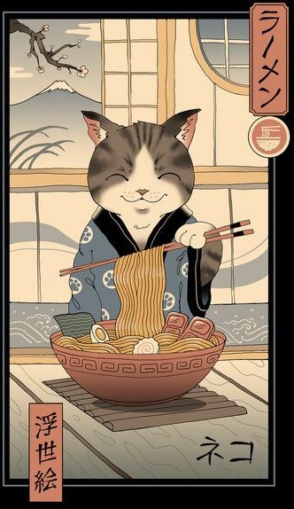 Photocircle Poster / Leinwandbild - Neko Ramen Ukiyo-e
