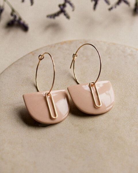 lille mus Creolen 'Halbkreis Oval' aus Porzellan und 925 Silber / vergoldet