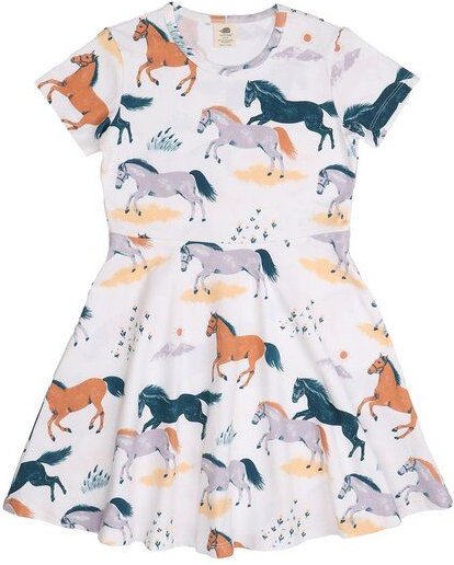 Kinder Kleid Bio-Baumwolle, Offwhite, Pferde-Muster, Walkiddy