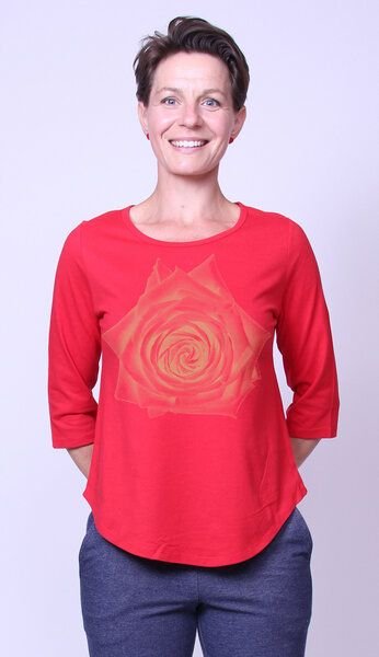 Peaces.bio - handbedruckte Biomode Bio-Damen-3/4 Arm Shirt Rose