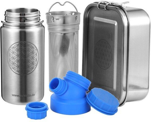 JN JuNiki's Einschulungs-Set "Blume des Lebens": Lunchbox + Edelstahltrinkflasche + Teefilter