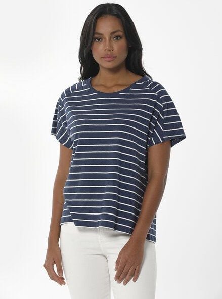 ORGANICATION Gestreiftes T-Shirt aus Bio-Baumwolle und Leinen