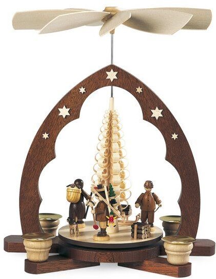 Müller Seiffen Pyramide Spitzbogen Spanbaum 1-stöckig, natur für 4 Pyramidenkerzen