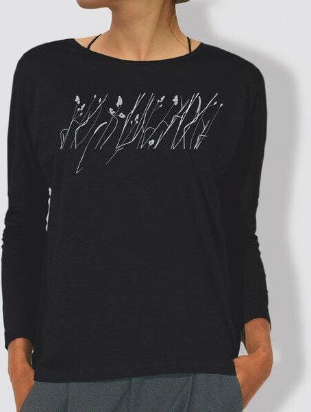 little kiwi Damen Longsleeve; 3/4-Arm, "Wiese", Schwarz