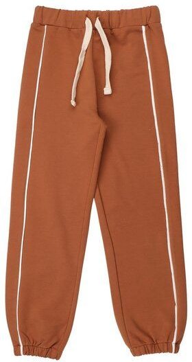 Kinder Jogginghose GOTS-zertifiziert aus Bio-Baumwolle herbstbraun mit Kontraststreifen – Walkiddy