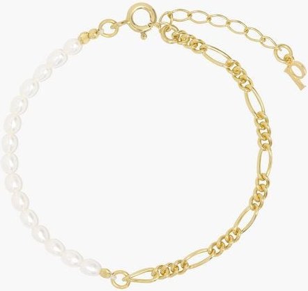 Paeoni Colors Halb Süßwasserperlen, halb Gliederkette – Armband aus 18k Gold Vermeil, 925 Sterling Silber