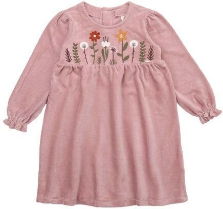 Thumbnail - Walkiddy Kinder GOTS Zertifiziertes Kleid aus Cord - Rosa Stickerei, Bio und Hautfreundlich