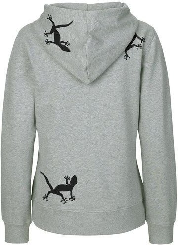 HANDGEDRUCKT "Geckos" Frauen Zip-HOODY aus reiner Biobaumwolle (kbA)