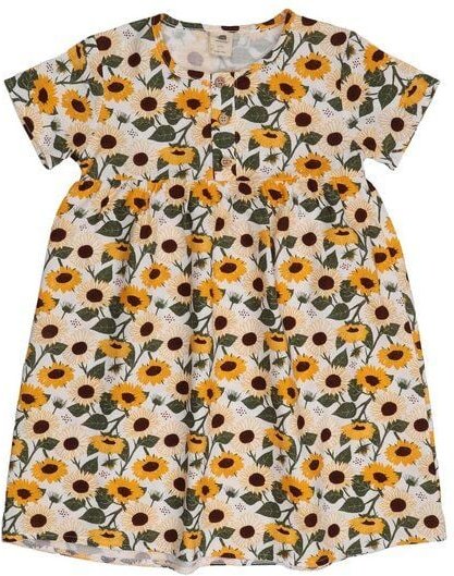 Kinder Kleid GOTS-zertifiziert aus Bio-Baumwolle, Sunflowers-Print, kurzarm, leicht & sommerlich – Walkiddy, weicher Tra...