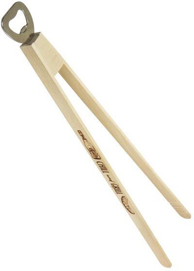 elasto Grillzange aus Holz - Fleischzange zum Grillen mit Flaschenöffner