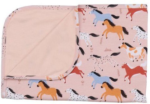 Babydecke GOTS zertifiziert, Bio-Baumwolle, rosa, Pferde-Print, weich & anschmiegsam – Walkiddy
