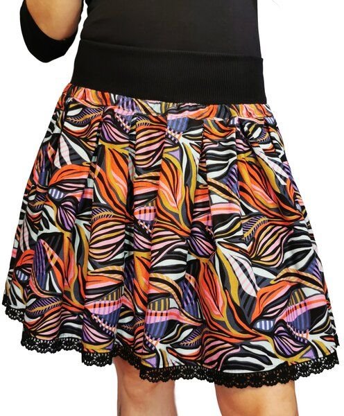 liebewicht Faltenrock Rock schwarz bunt gemustert aus Biobaumwolle Modal Damen