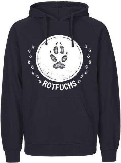 HANDGEDRUCKT "Trittsiegel RotFuchs" Männer Hoody aus reiner Biobaumwolle (kbA)