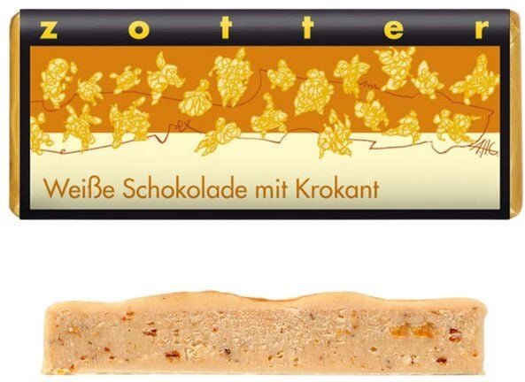 Zotter handgeschöpfte Weiße Schokolade mit Krokant, 70 g