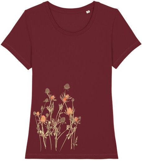 Spangeltangel Damenshirt mit Distel-Motiv aus Bio-Baumwolle, Natur-Motiv