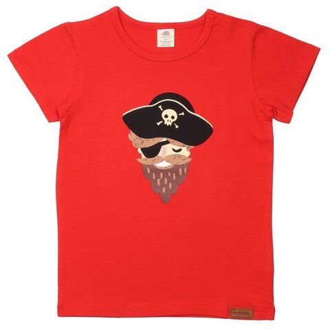 Thumbnail - Baby T-Shirt – Rot mit Piratenschiff-Motiv, Kurzarm, weich & bequem | von Walkiddy