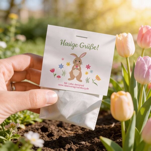 Ideenverlag Hamburg 10 „Hasige Grüße“ Samenbomben im Tütchen mit Wildblumensaatgut | Nachhaltiges Ostergeschenk & blühen...