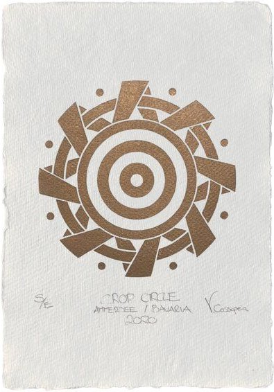 Veskor Cassiopeia AMMERSEE Kornkreis Linoldruck | 21 x 29,7 cm (A4) | Gold auf Naturweiß