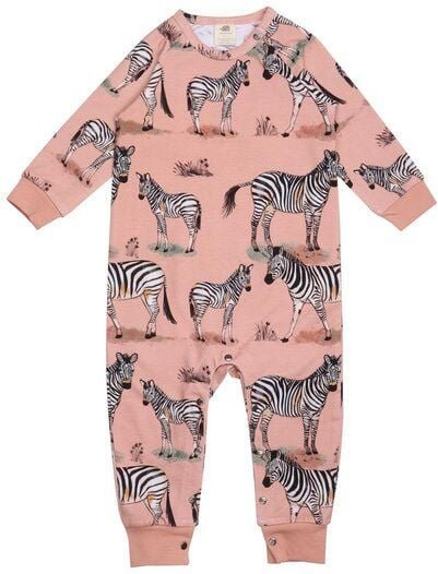 Baby Strampler Langarm GOTS zertifiziert Bio-Baumwolle Rosa Zebra-Print – Walkiddy