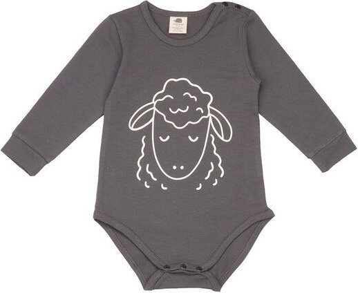 Baby Langarmbody GOTS-zertifiziert aus Bio-Baumwolle, grau mit Tiermotiv, weicher Jersey, Druckknöpfe im Schritt – Walki...